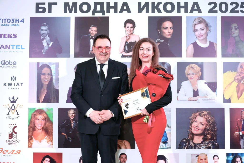 Проф. Любомир Стойков и Анелия Попова – журналист в БЛИЦ, която получи специално отличие за качествена лайфстайл журналистика.
Фото: Академия за мода / Хайлайф